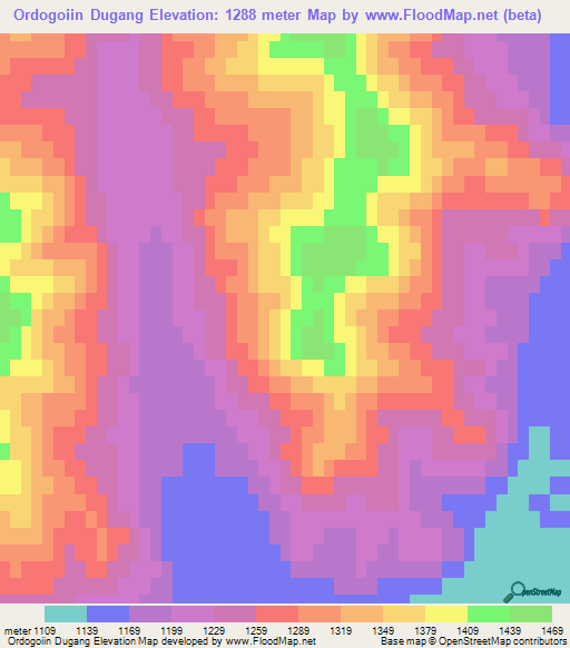 Ordogoiin Dugang,Mongolia Elevation Map