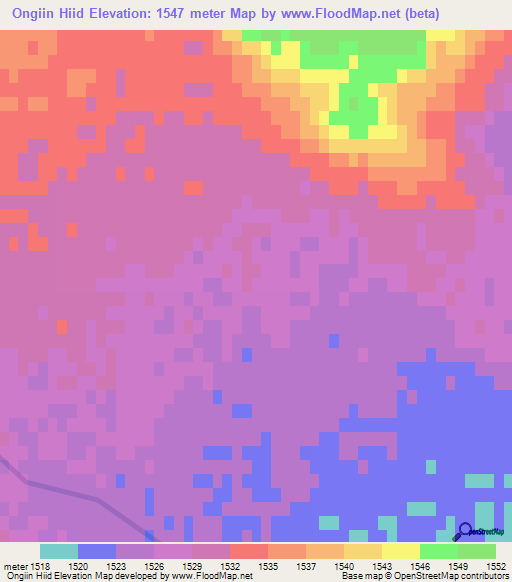 Ongiin Hiid,Mongolia Elevation Map