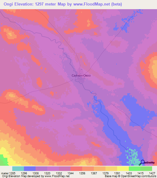 Ongi,Mongolia Elevation Map