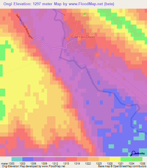 Ongi,Mongolia Elevation Map