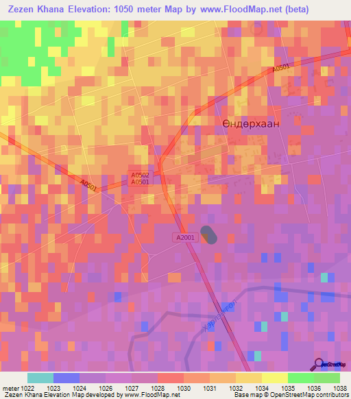 Zezen Khana,Mongolia Elevation Map