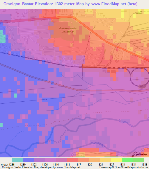 Omolgon Baatar,Mongolia Elevation Map