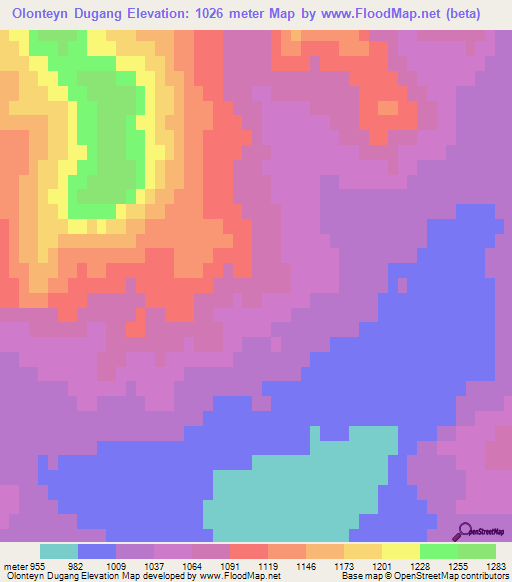 Olonteyn Dugang,Mongolia Elevation Map