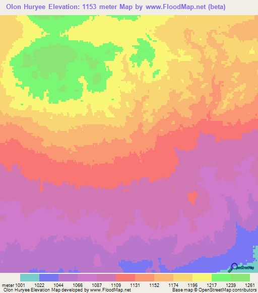 Olon Huryee,Mongolia Elevation Map