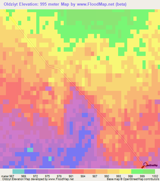Oldziyt,Mongolia Elevation Map