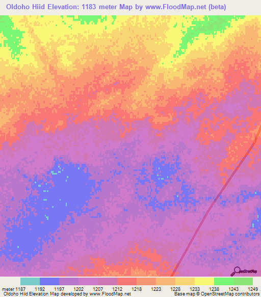 Oldoho Hiid,Mongolia Elevation Map