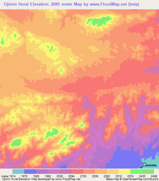 Ojimin Hural,Mongolia Elevation Map