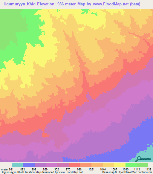 Ugumuryyn Khid,Mongolia Elevation Map
