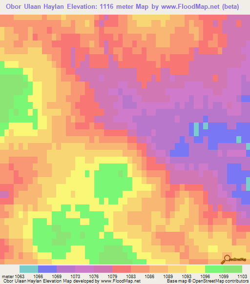 Obor Ulaan Haylan,Mongolia Elevation Map