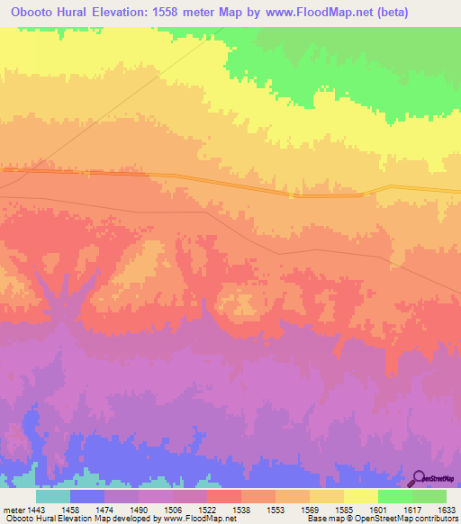 Obooto Hural,Mongolia Elevation Map