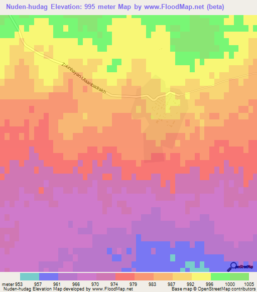 Nuden-hudag,Mongolia Elevation Map