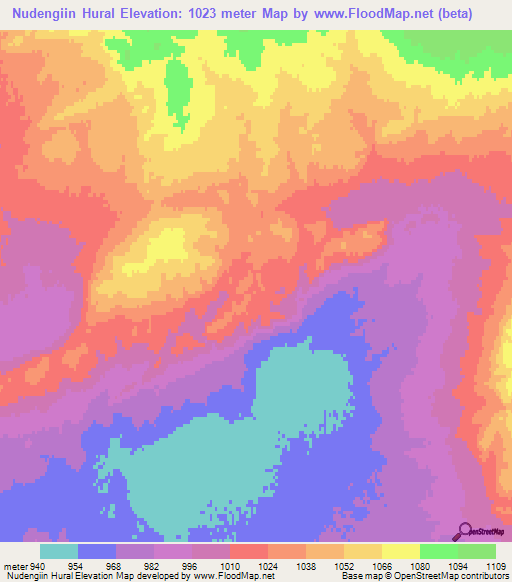 Nudengiin Hural,Mongolia Elevation Map