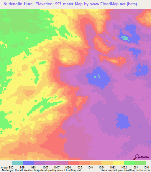 Nudengiin Hural,Mongolia Elevation Map