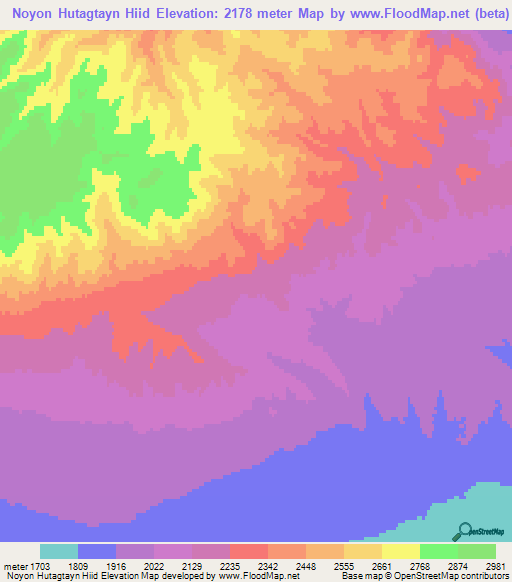 Noyon Hutagtayn Hiid,Mongolia Elevation Map