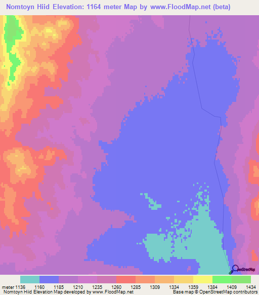 Nomtoyn Hiid,Mongolia Elevation Map