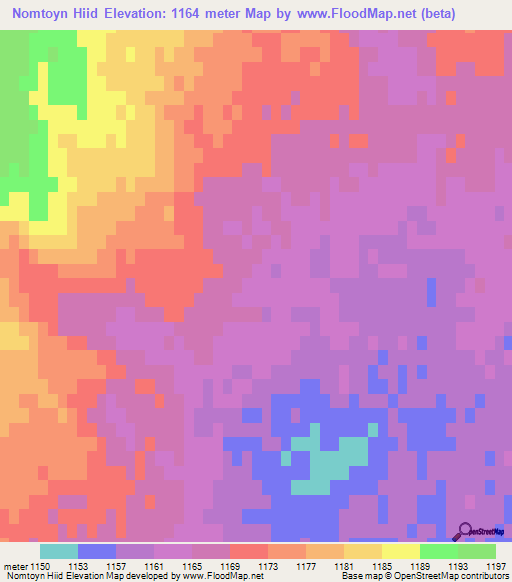 Nomtoyn Hiid,Mongolia Elevation Map