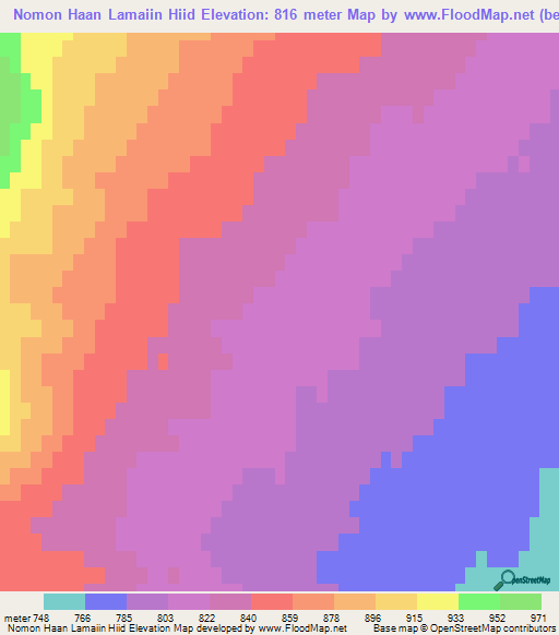Nomon Haan Lamaiin Hiid,Mongolia Elevation Map