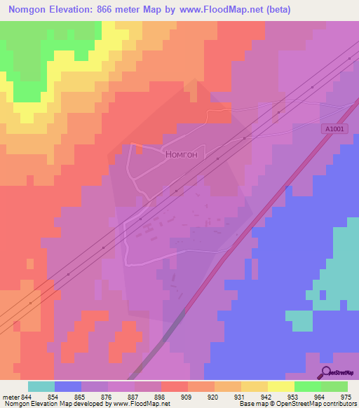 Nomgon,Mongolia Elevation Map