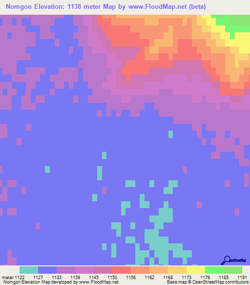 Nomgon,Mongolia Elevation Map