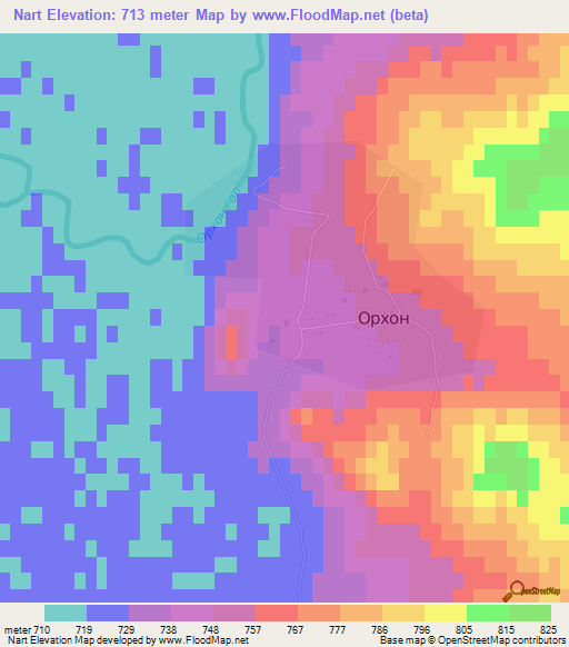 Nart,Mongolia Elevation Map