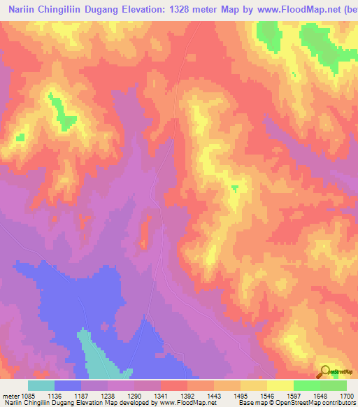 Nariin Chingiliin Dugang,Mongolia Elevation Map