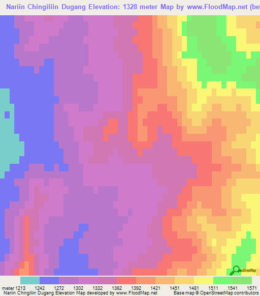 Nariin Chingiliin Dugang,Mongolia Elevation Map