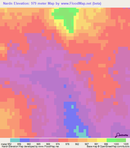 Nardn,Mongolia Elevation Map