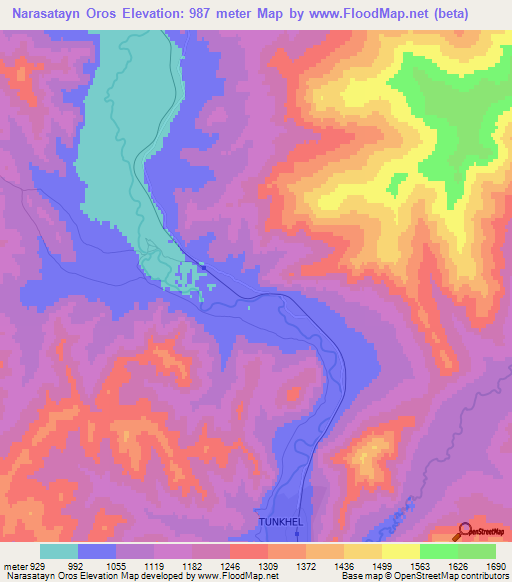 Narasatayn Oros,Mongolia Elevation Map