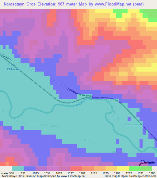 Narasatayn Oros,Mongolia Elevation Map