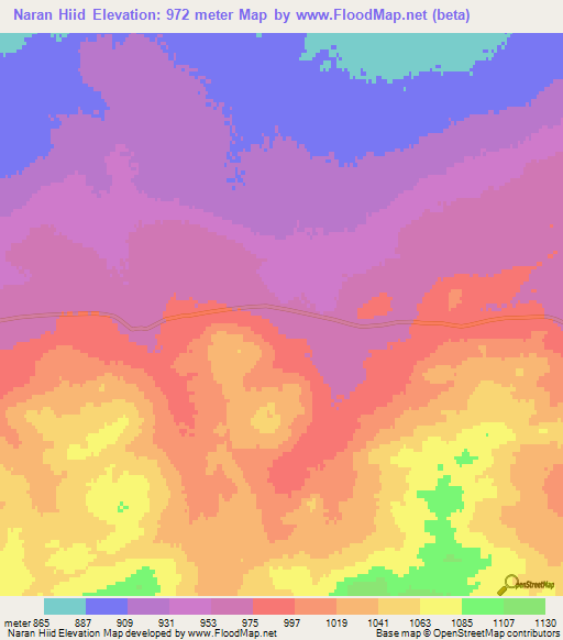 Naran Hiid,Mongolia Elevation Map