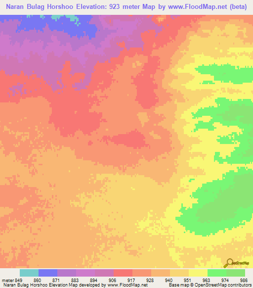 Naran Bulag Horshoo,Mongolia Elevation Map