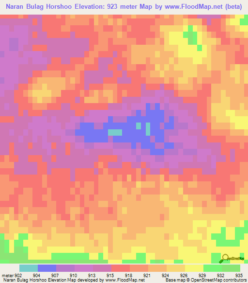 Naran Bulag Horshoo,Mongolia Elevation Map