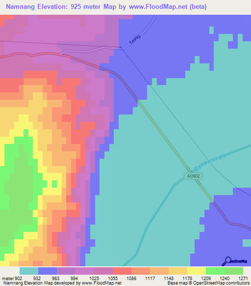 Namnang,Mongolia Elevation Map