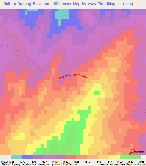 Nalihin Dugang,Mongolia Elevation Map
