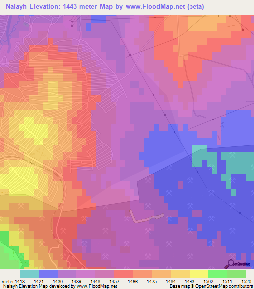 Nalayh,Mongolia Elevation Map