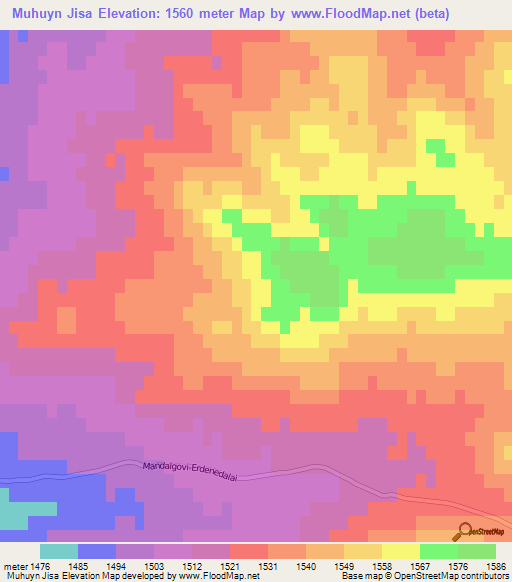 Muhuyn Jisa,Mongolia Elevation Map