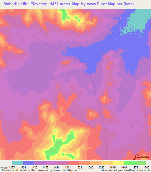 Muhariin Hiid,Mongolia Elevation Map