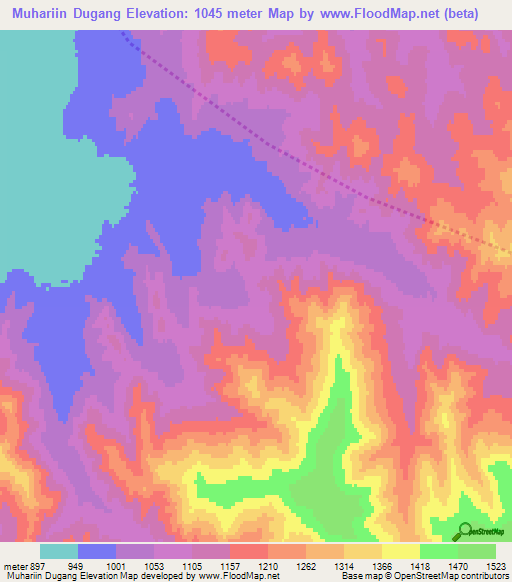 Muhariin Dugang,Mongolia Elevation Map