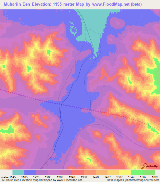 Muhariin Den,Mongolia Elevation Map