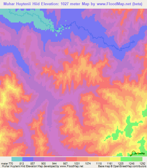 Muhar Huytenii Hiid,Mongolia Elevation Map