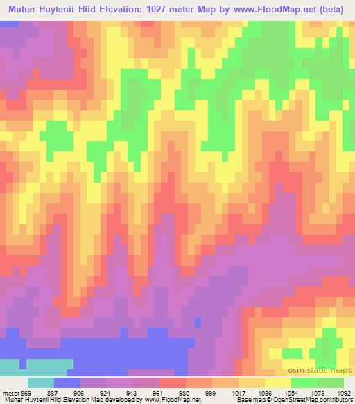 Muhar Huytenii Hiid,Mongolia Elevation Map