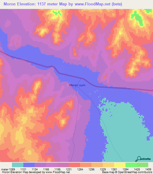 Moron,Mongolia Elevation Map