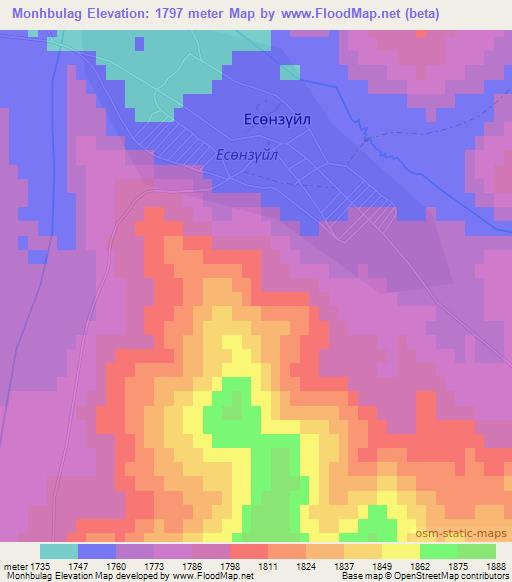 Monhbulag,Mongolia Elevation Map