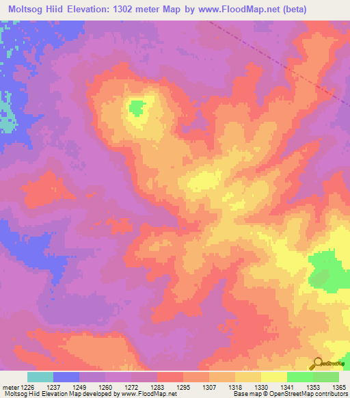 Moltsog Hiid,Mongolia Elevation Map