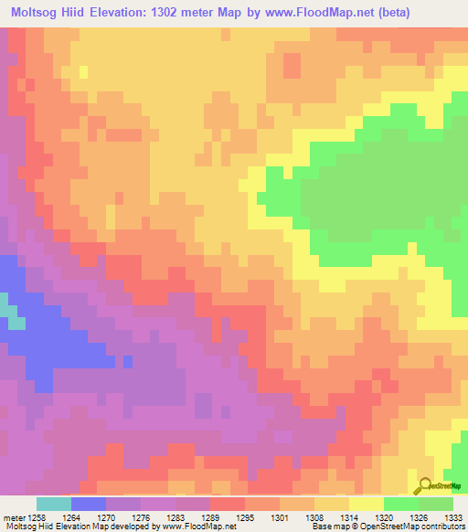 Moltsog Hiid,Mongolia Elevation Map