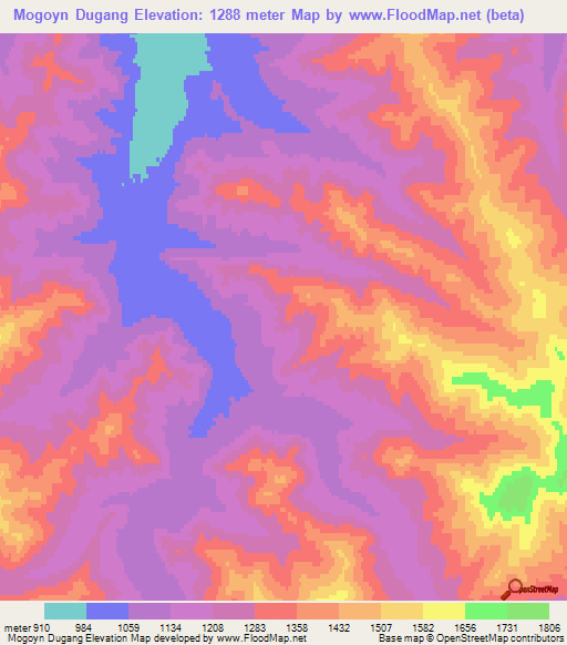 Mogoyn Dugang,Mongolia Elevation Map