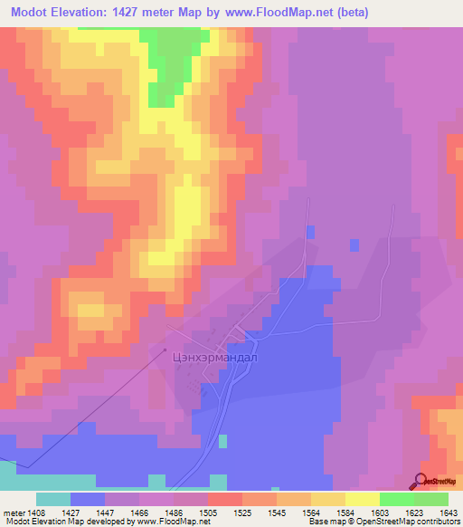 Modot,Mongolia Elevation Map