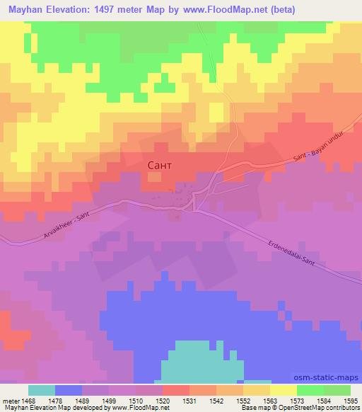 Mayhan,Mongolia Elevation Map