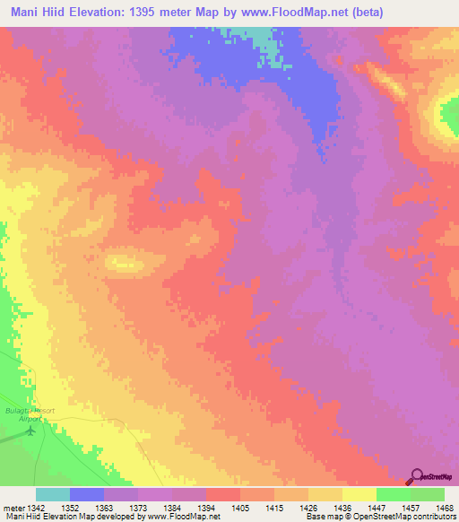 Mani Hiid,Mongolia Elevation Map