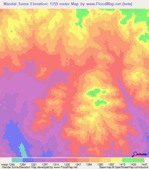 Mandal Suma,Mongolia Elevation Map